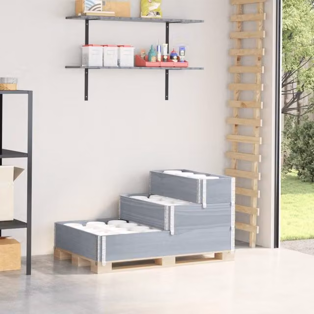 Berkfield Home 3-Tier Raised Bed in Grey Solid Wood and Galvanised Steel, W: 120 cm, D: 80 cm