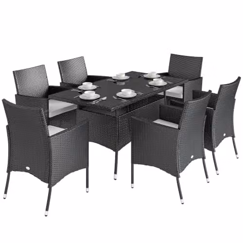 Outsunny 7-Piece Black Rattan Garden Furniture Dining Set