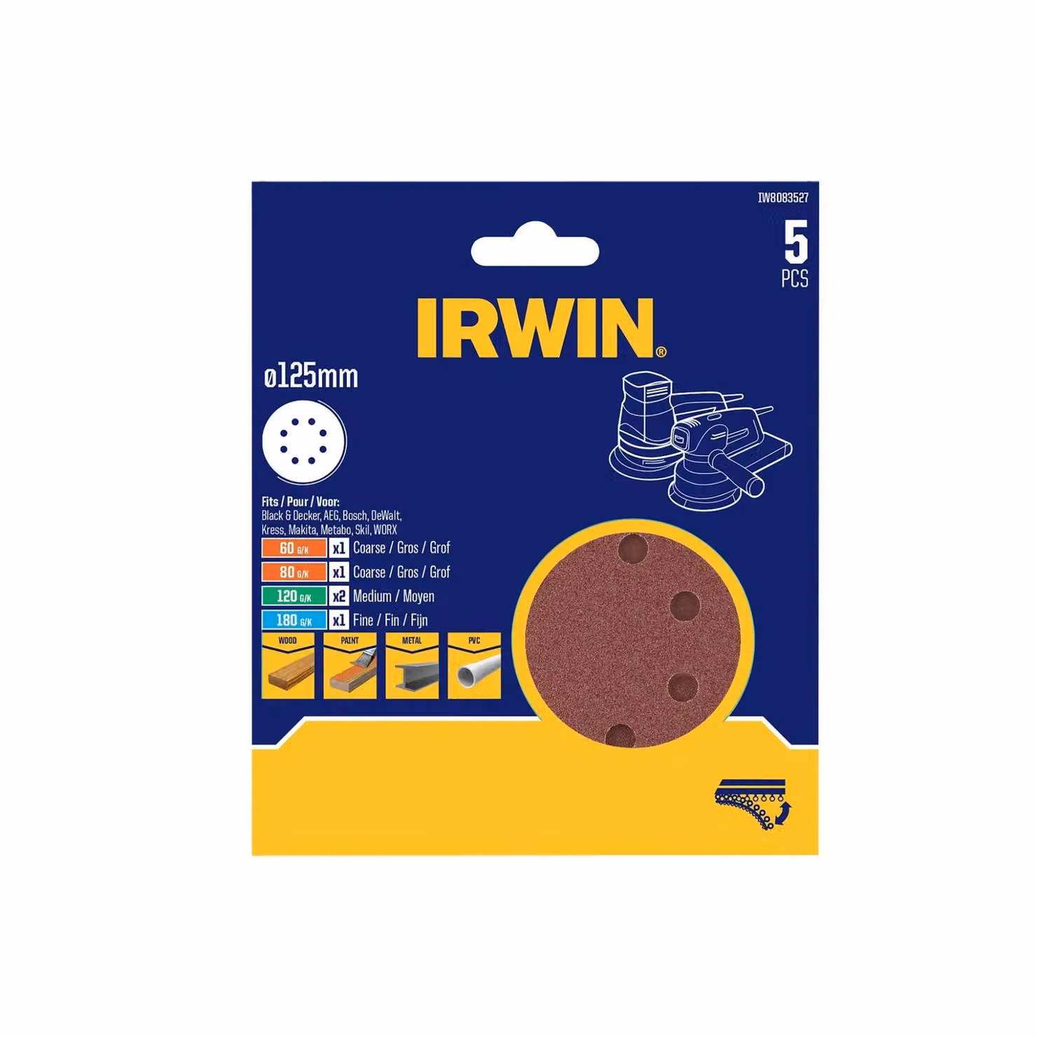 IRWIN Random Orbital Sander Sanding Discs, Multicolour and Brown – 2