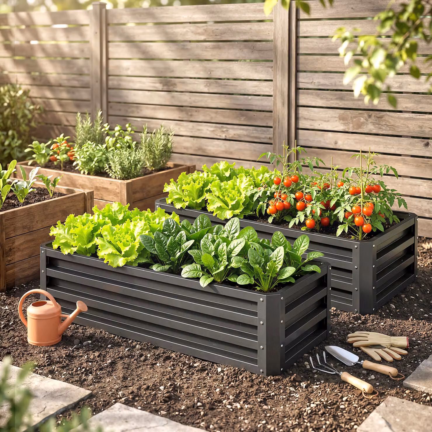 Outsunny Set of 2 Galvanised Steel Raised Garden Beds for Flowers, Herbs and Vegetables, Anthracite Grey – 2