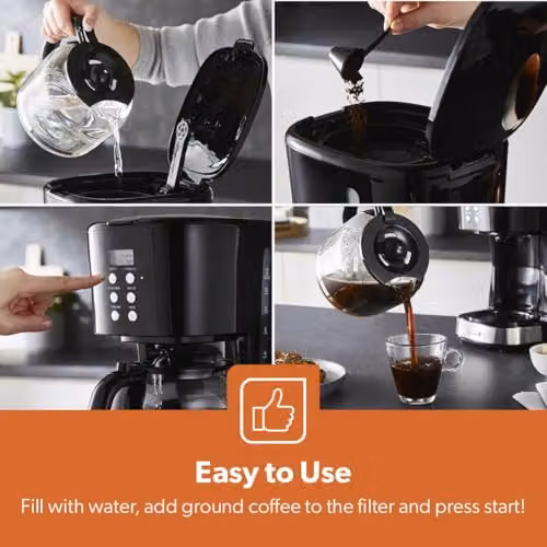 Geepas Black Kettle, Toaster and 1.5L Filter Coffee Machine Set – 3