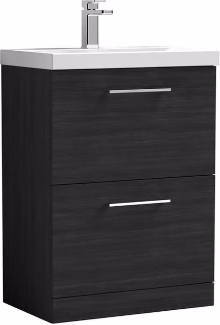 Balterley Modern Black Matt Floor Standing Bathroom Vanity Unit with 2 Soft Close Drawers, Width: 60 cm