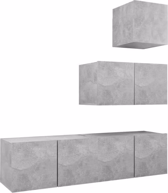 Berkfield Home 4 Piece Modern Wall Mounted TV Cabinet Set in Matt Concrete Grey MDF – 1