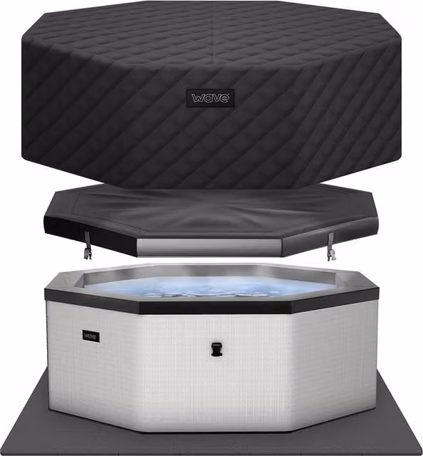 Summer Waves Wave Como 6-Person Inflatable Eco Foam Spa with Integrated Heater in Graphite Grey EnergySave Bundle