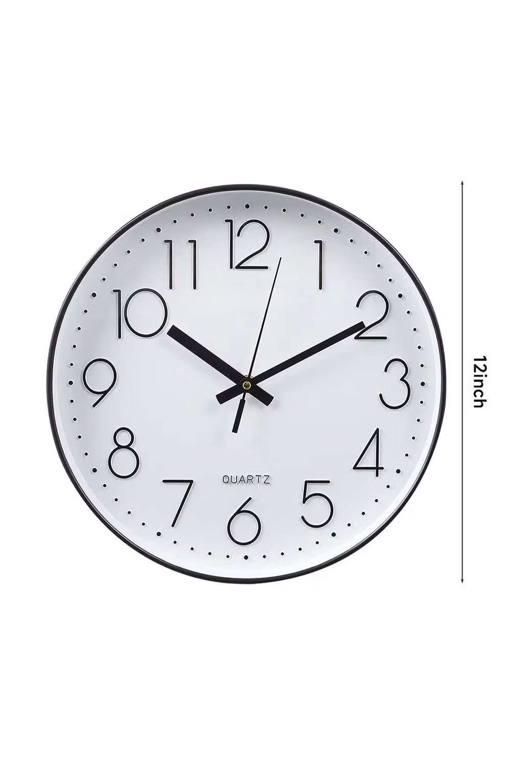 Living and Home Minimalist Round Silent Quartz Wall Clock in White, Diameter: 30.48 cm – 2