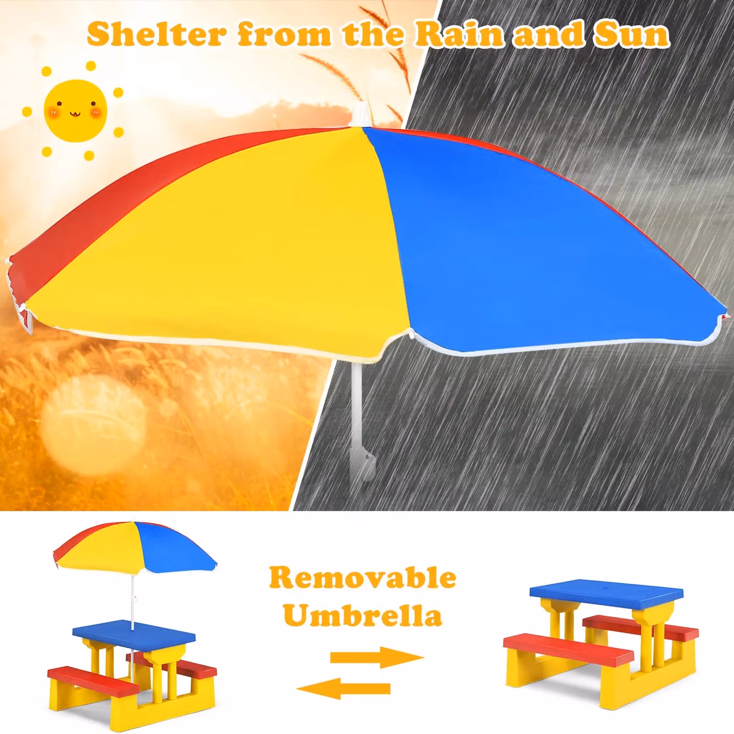 Costway Kids Picnic Table and Benches Set in Multicolour Plastic for Indoor and Outdoor Use – 5