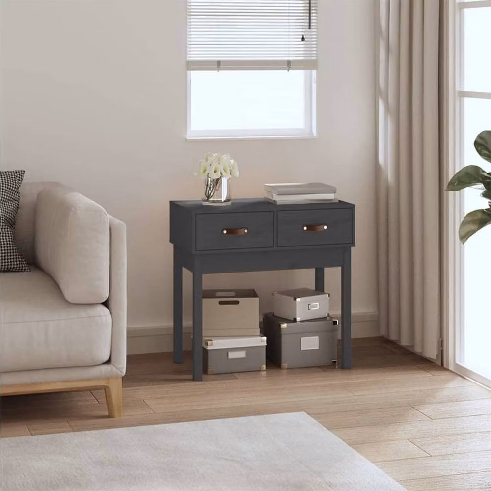 Berkfield Home Beautiful Grey Solid Pine Wood Console Table W: 76.5 cm, D: 40 cm, H: 75 cm – 2