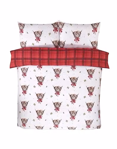 Rapport Home Fergus Reversible Microfibre Checked Duvet Cover and Pillowcase Set, Red and Multicolour, W/D/H: 135 x 200 cm and 50 x 75 cm – 3