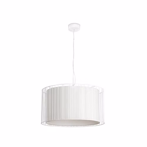 Netlighting Linda Round Suspended Pendant Light in White Metal and Fabric with E27 Socket