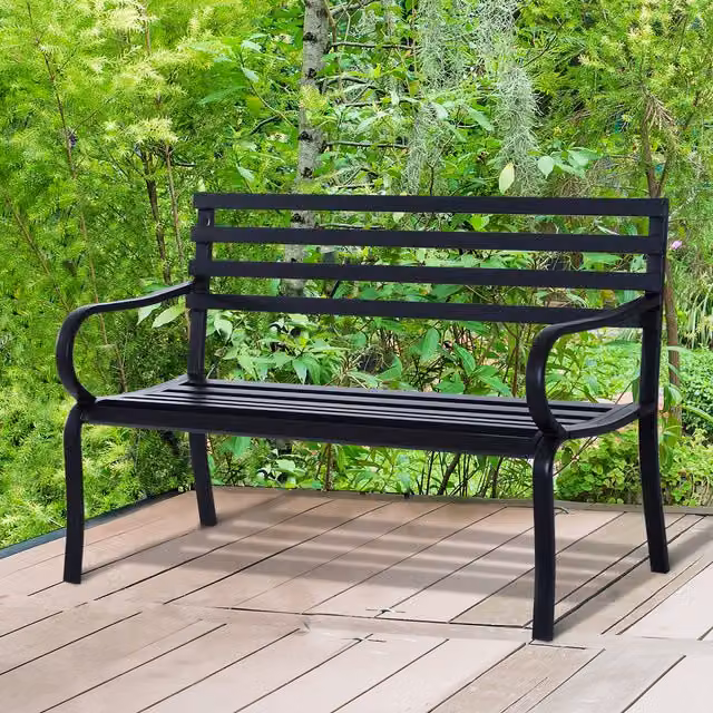 Outsunny Modern Matt Black Metal Garden Bench
