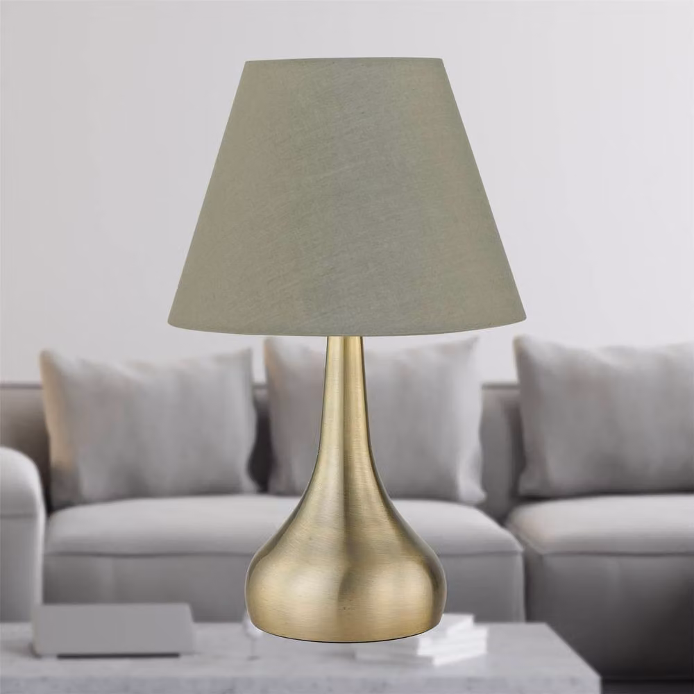 First Choice Lighting Romana Set of 2 Antique Brass Touch Table Lamps with Green Fabric Shades – 3