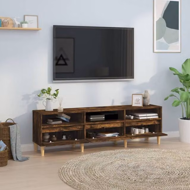 Berkfield Home Mid-Century TV Cabinet in Smoked Oak Brown, W/D/H: 150 x 30 x 44.5 cm – 1