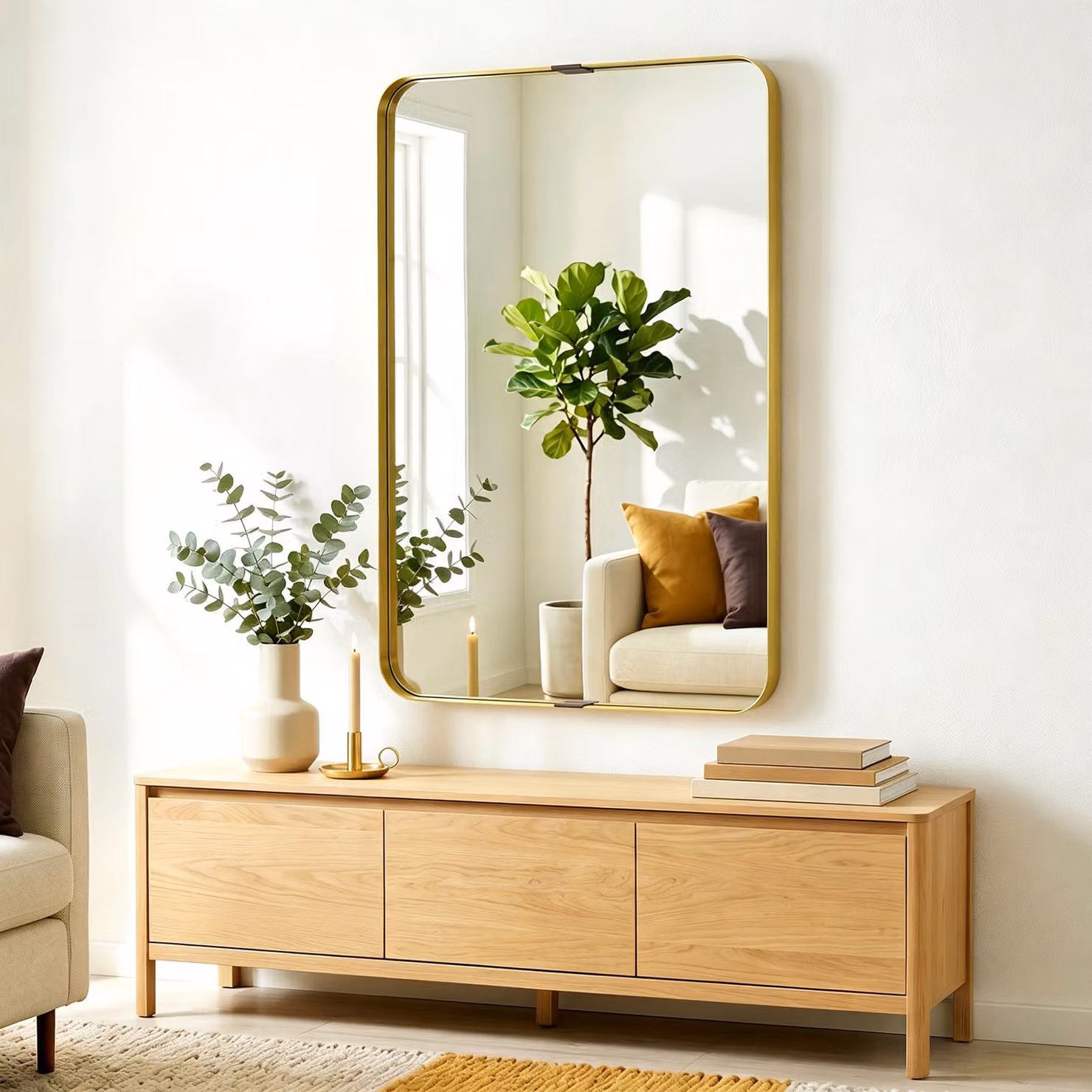 HOMCOM Rectangular Wall Mounted Bathroom Mirror with Aluminium Alloy Frame and Tempered Glass, Gold Tone, W: 90 cm, H: 60 cm – 2