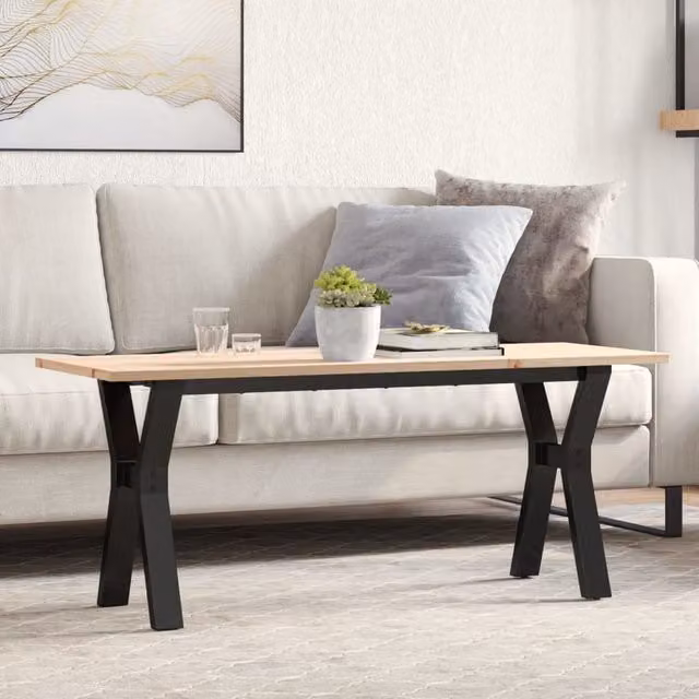 Berkfield Home Y-Frame Coffee Table in Brown Solid Pine and Steel, W/D/H: 110 x 40 x 45 cm – 1