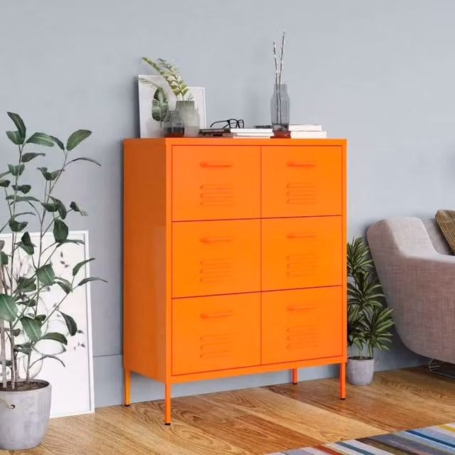 Berkfield Home Orange Steel Drawer Cabinet W: 80 cm, D: 35 cm, H: 101.5 cm – 1