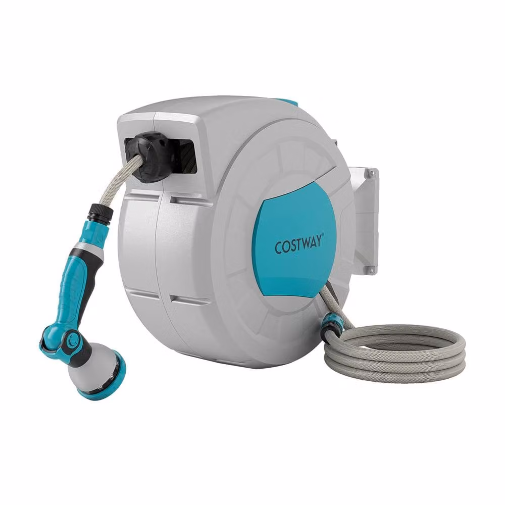 Costway Retractable Wall-Mounted Garden Hose Reel, Multicolour, 22m (20+2m) – 2