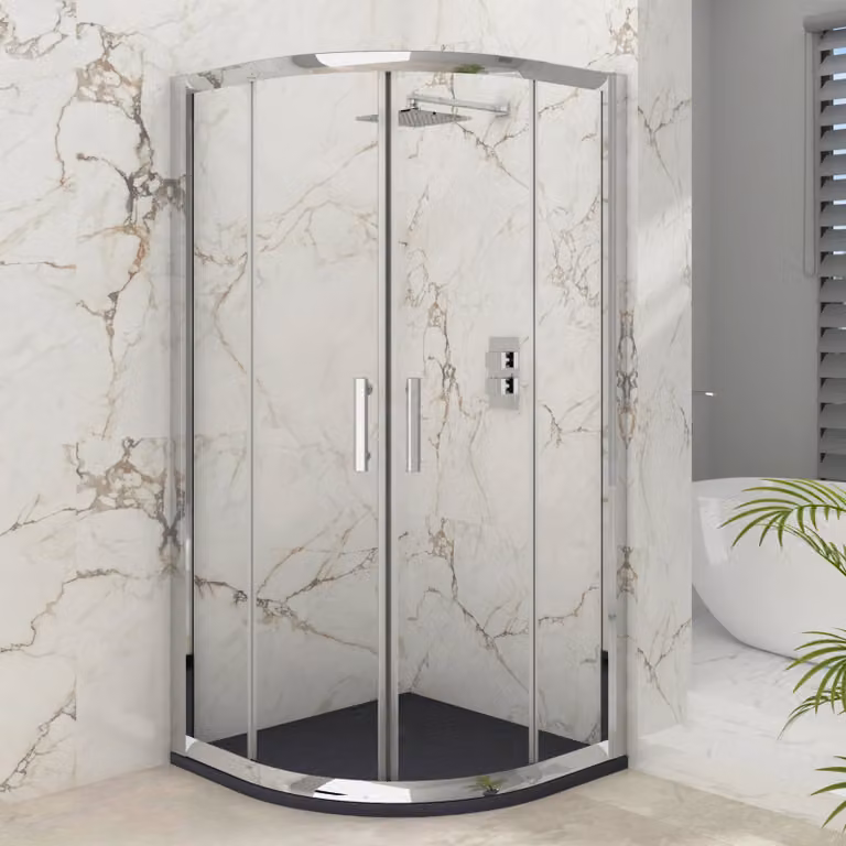 Imperial Quadrant Corner Shower Enclosure with Grey Mineral Cast Shower Tray and 6mm Double Sliding Doors