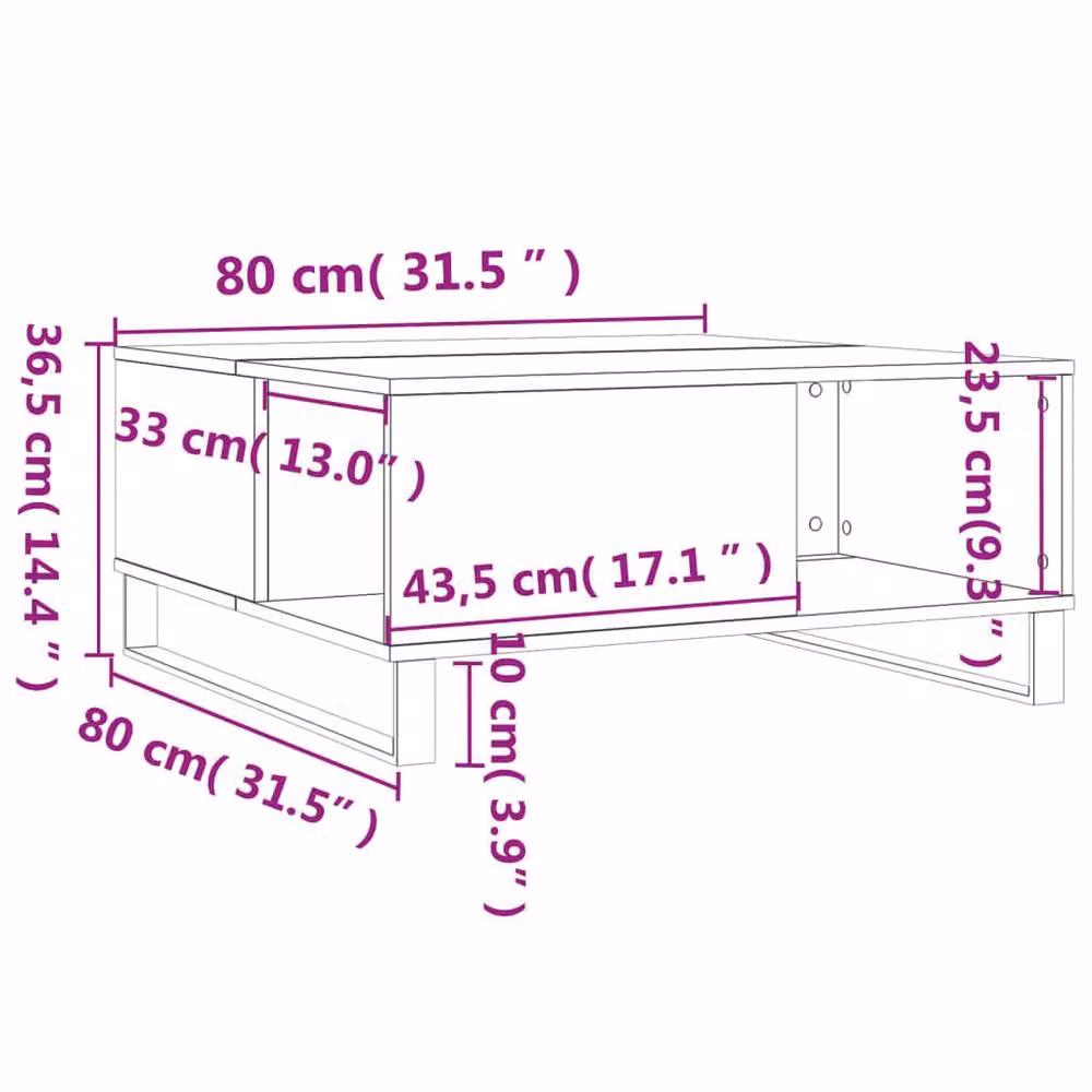 Berkfield Home Sonoma Oak Coffee Table, Light Brown, W: 80 cm, D: 80 cm, H: 36.5 cm – 4