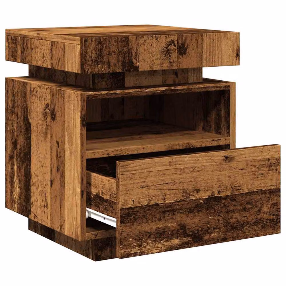 Berkfield Home Decorative Bedside Cabinet with Integrated LED Lights in Brown Old Wood, W: 39 cm, D: 39 cm, H: 48.5 cm – 8