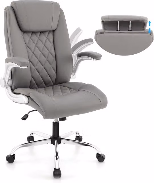 Costway Grey PU Leather Executive Office Chair with Headrest and Armrests