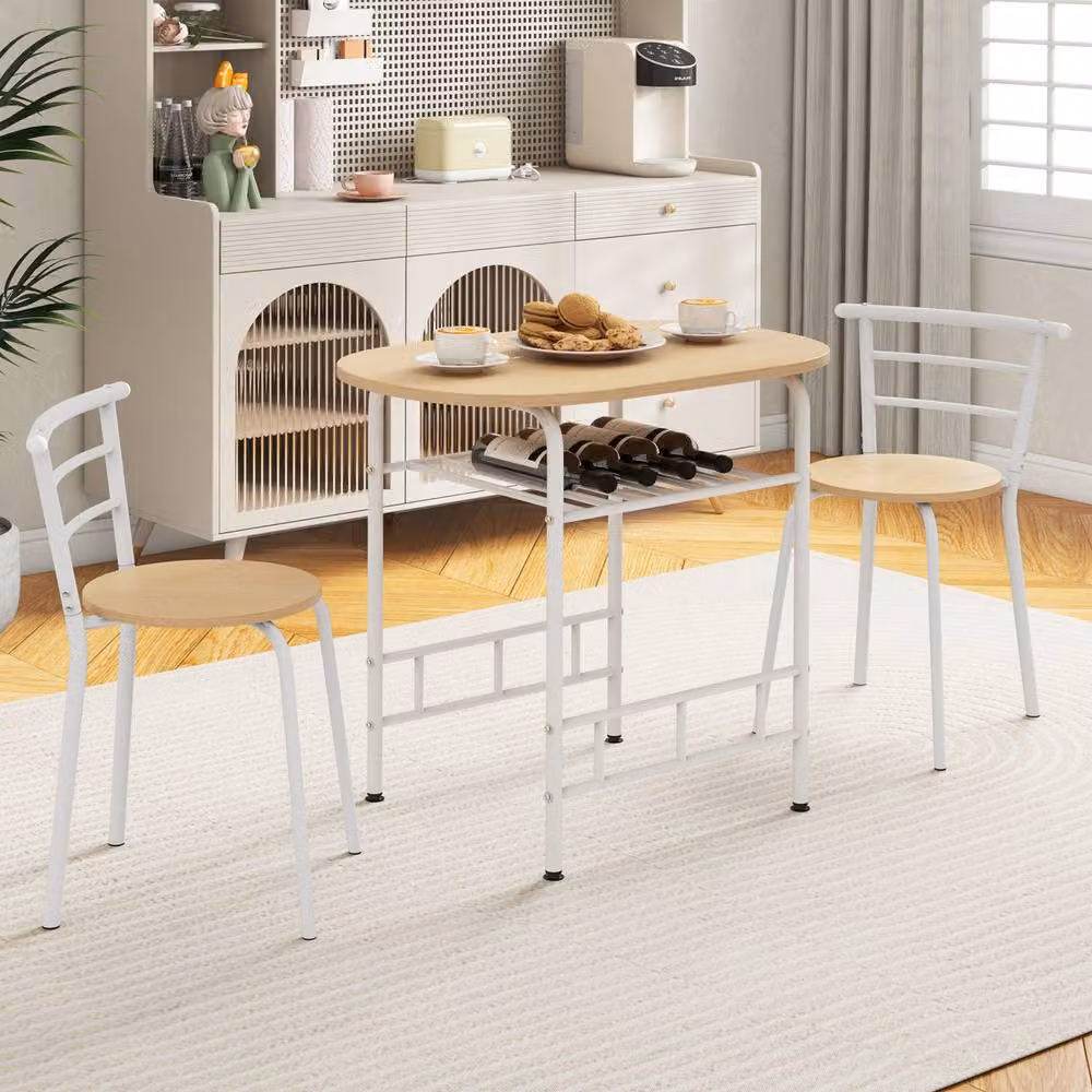 Gymax 3 Piece Modern Oval Dining Table and Chairs Set in White – 2
