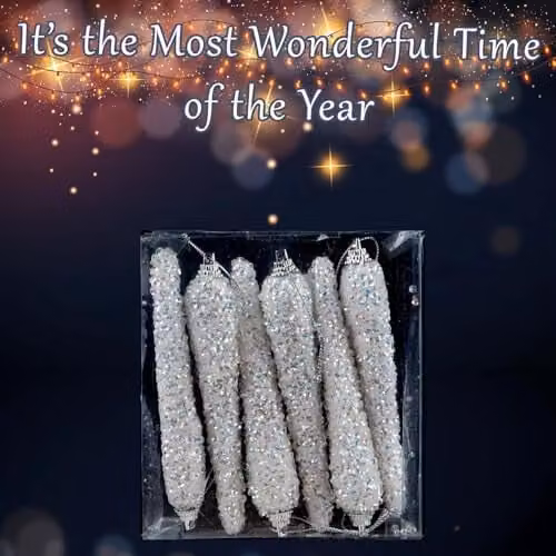 VFM e-Store Crystal Look Icicle Christmas Tree Ornaments, Pack of 6, White/Transparent, 12 cm – 5