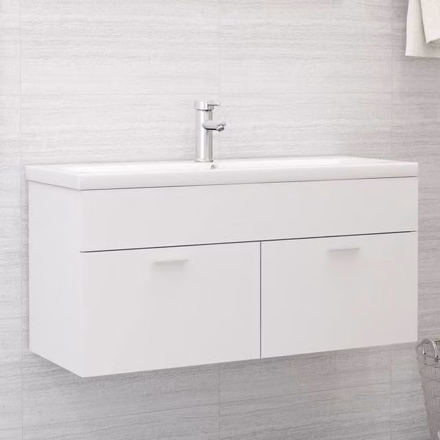 Berkfield Home White Modern Wall Mounted Bathroom Sink Cabinet with Hinged Doors, W/D/H: 100 x 38.5 x 46 cm