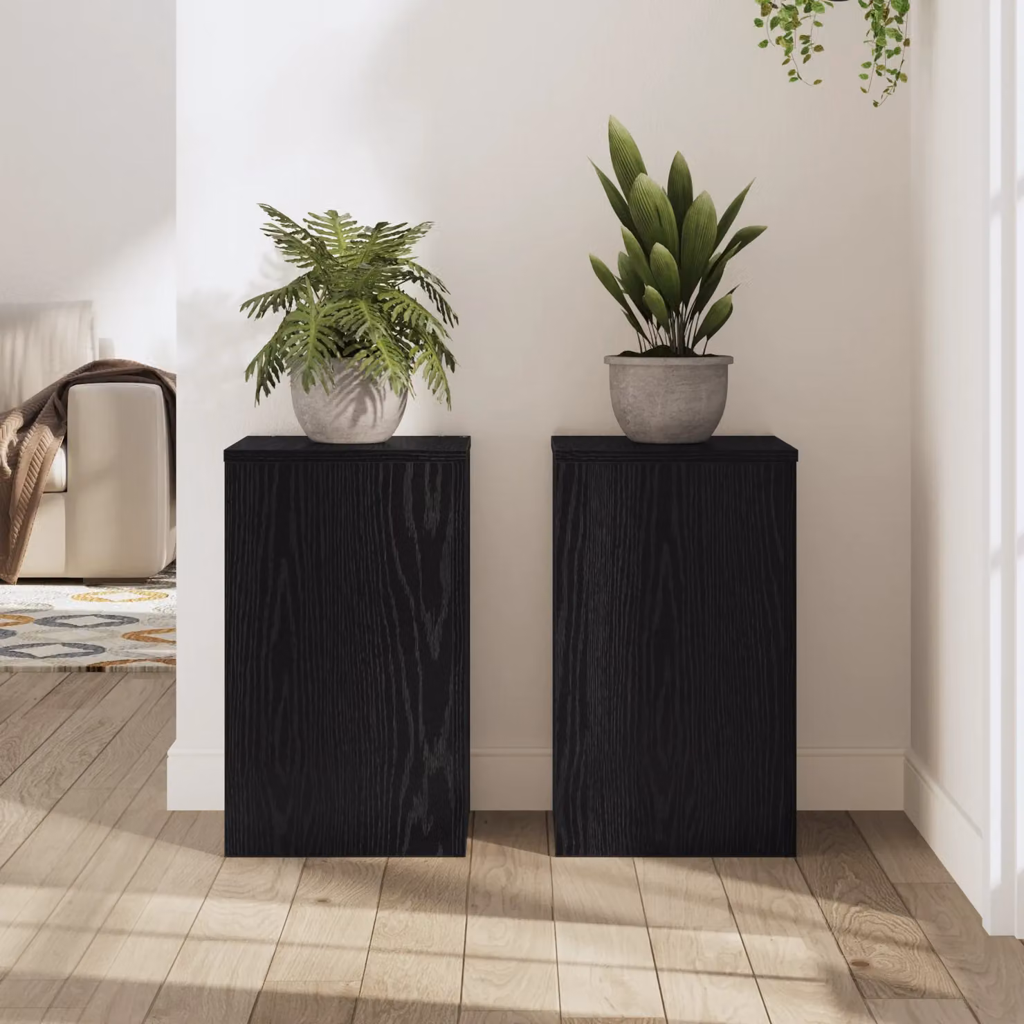 Berkfield Home Set of 2 Modern Black Oak Plant Stands, W/D/H: 30 x 30 x 50 cm – 4