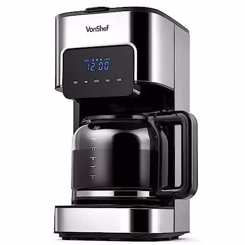 VonShef Digital Electric Filter Coffee Machine with 1.5L Capacity, Keep Warm Function and Timer, Silver and Black
