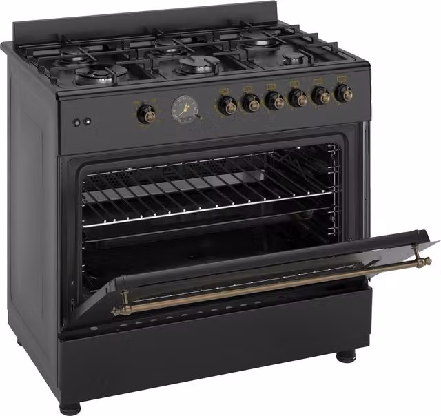 Ferre 90cm Freestanding Gas Range Cooker with Double Turbo Fan and 6 Burners, Black