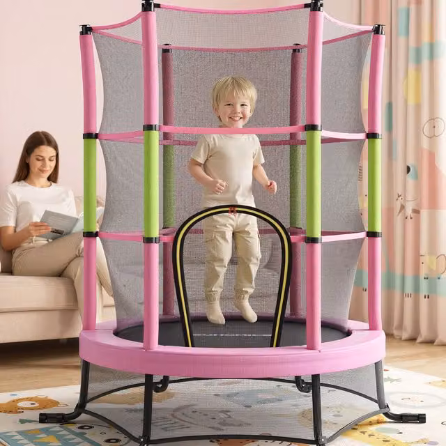 SONGMICS Pink Kids Mini Trampoline with Safety Net
