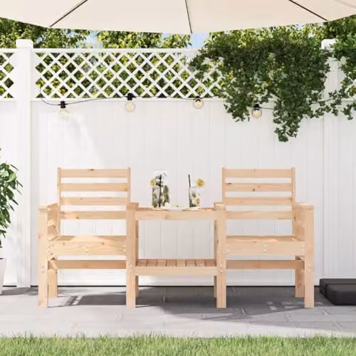 vidaXL 2-Seater Garden Bench with Table in Natural Pine Wood – 2
