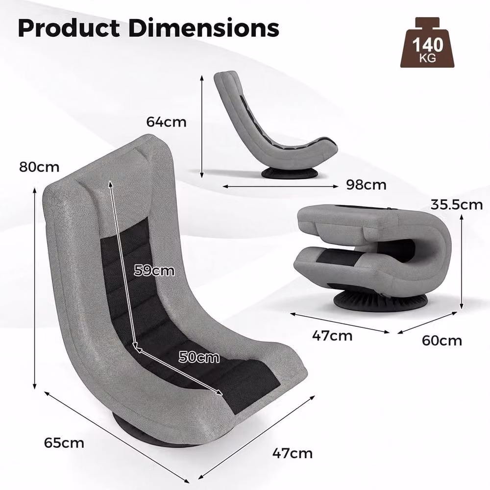 Kelvenix Grey Swivel 360 Folding Floor Gaming Chair with Headrest – 2