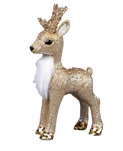 Shatchi Gold and White Reindeer Christmas Tabletop Figurine, Height: 22 cm
