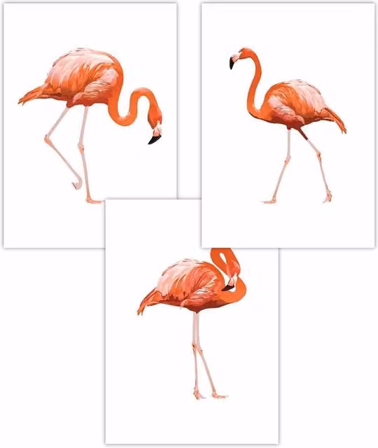 ARTZE Set of 3 Pink Flamingo Abstract Graphic Art Posters, W: 42 cm, H: 59 cm