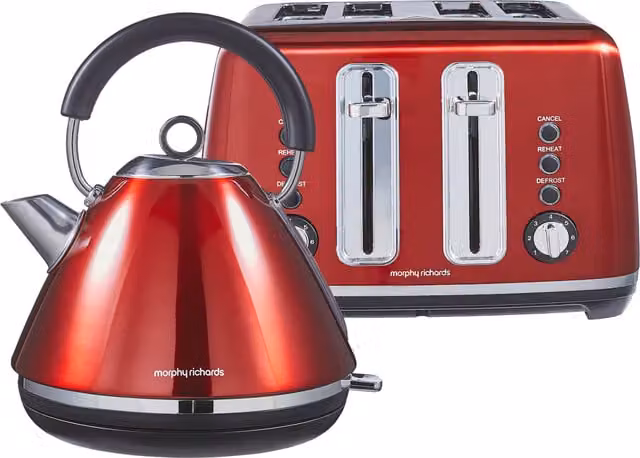 Morphy Richards Accents Red Stainless Steel Kettle and Toaster Bundle