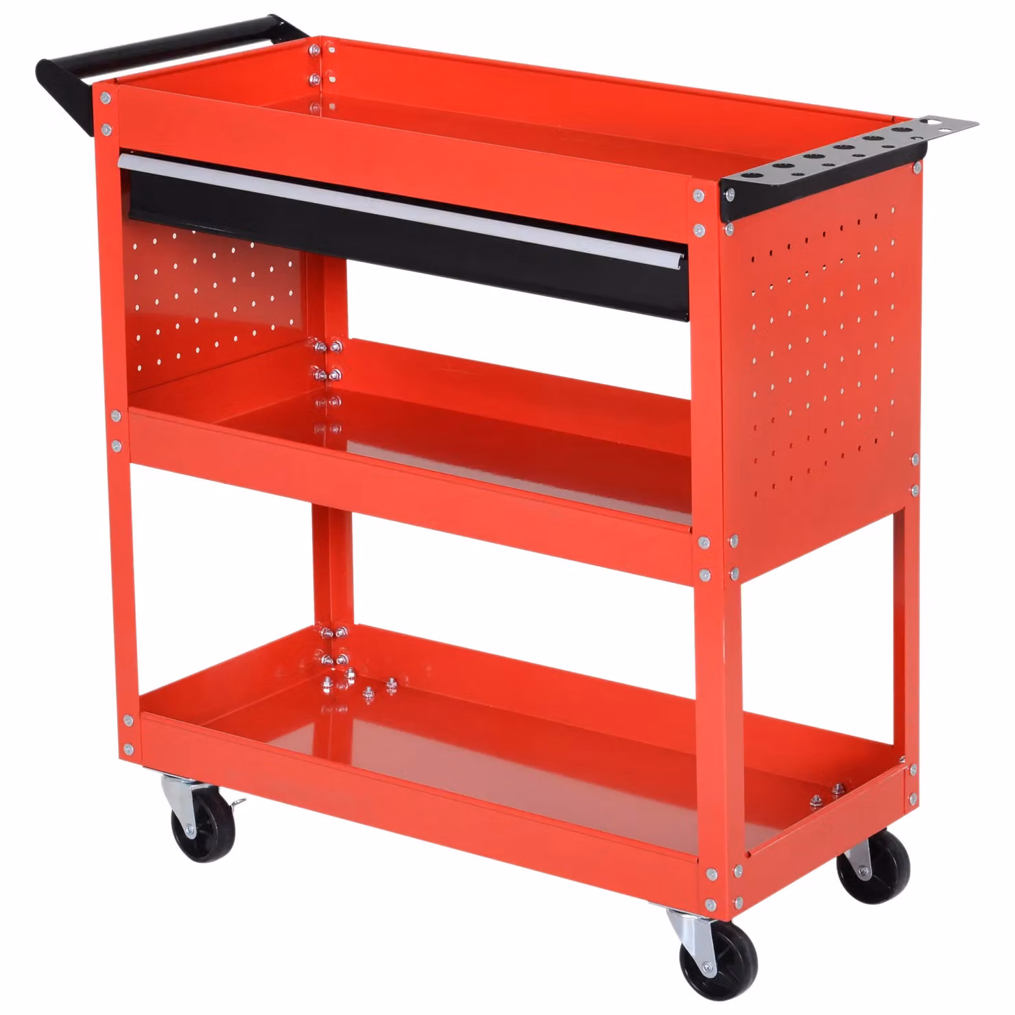 DURHAND 3-Tier Lockable Metal Tool Trolley Cart with Rollable Casters, Red – 2