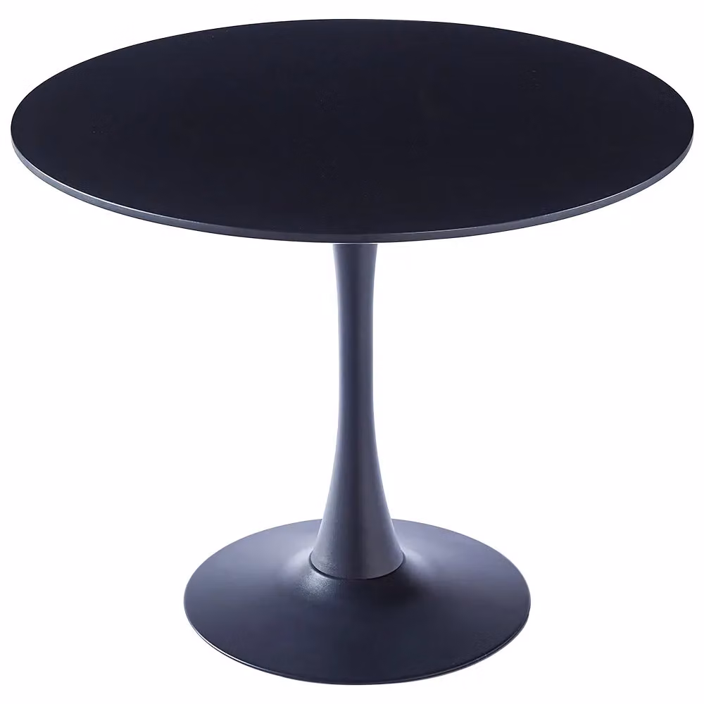 Living and Home Modern Round Dining Table with MDF Top and Metal Base in Black, H 73 cm x W 90 cm – 2