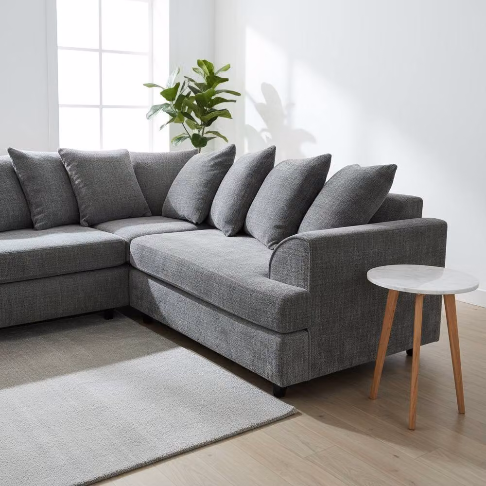Abakus Direct Ferguson L-Shape Chenille Corner Sofa in Grey with Scatter Cushions and Solid Wood Frame – 2