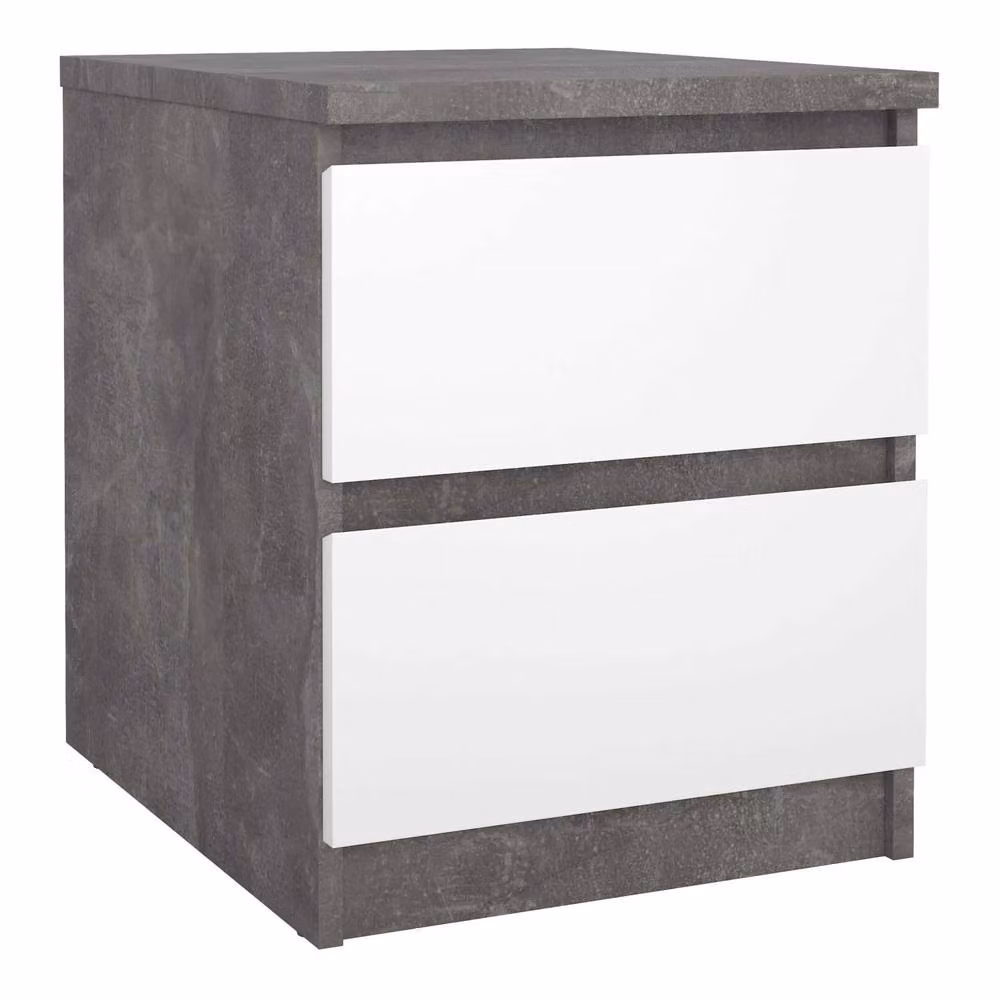 Wyld Haus Budapest Bedside Table with 2 Drawers, White and Grey Concrete Effect – 2