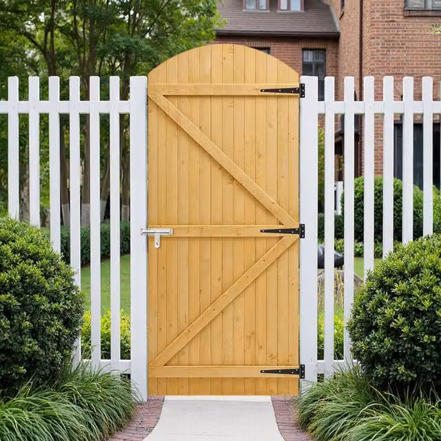 Darphe Arched Top Wooden Garden Gate with Ledged and Braced Frame in Brown, W: 90 cm, H: 210 cm