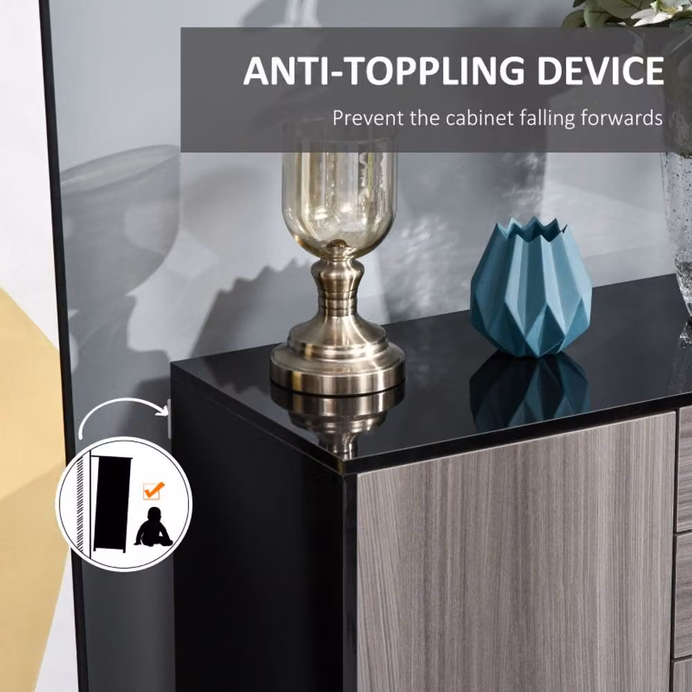 STILVORA Modern Grey Glossy Side Cabinet with Push-Open Storage – 6