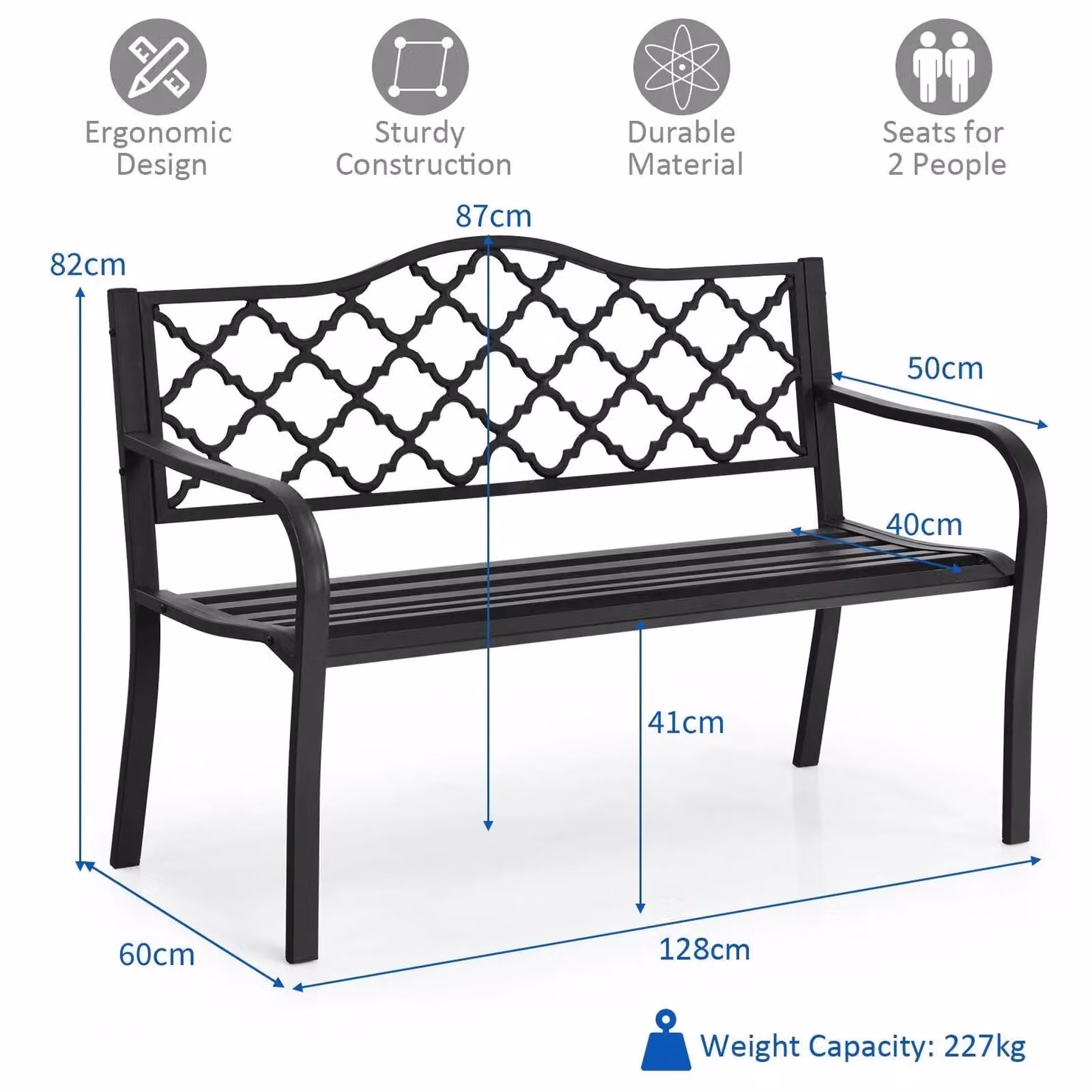Costway 2 Seater Metal Patio Garden Bench with Backrest in Black – 2