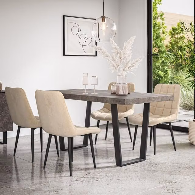More4Homes Aria Dining Set with Concrete Effect Rectangular Table and 6 Beige Nova Velvet Chairs – 1