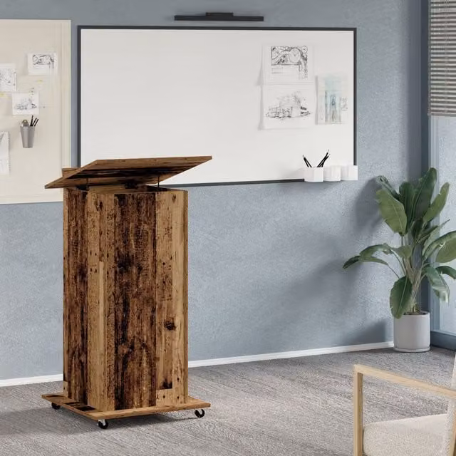 Berkfield Home Rustic Lectern Podium with Wheels in Brown Engineered Wood