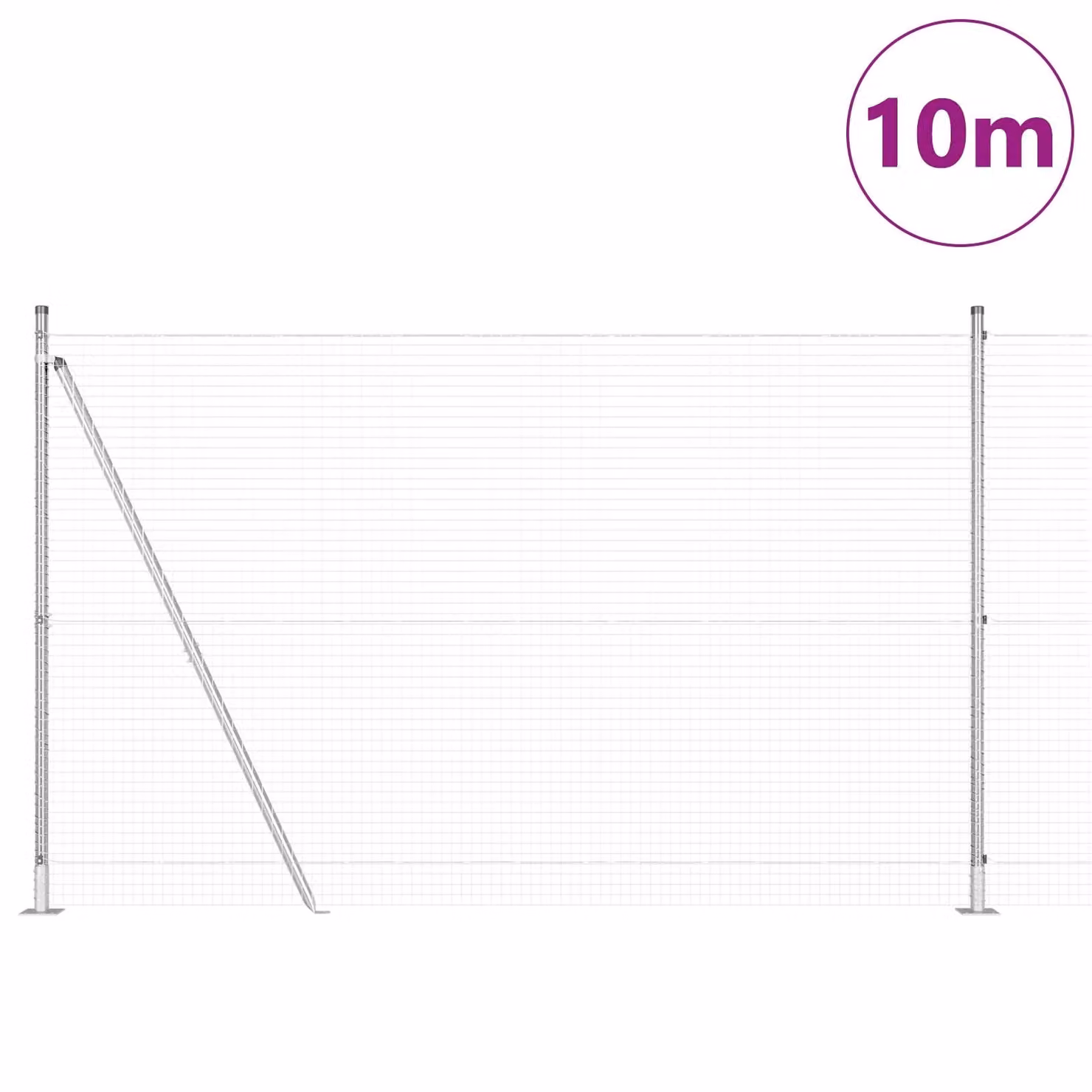 Berkfield Home Welded Wire Fence with 7 Flanged Posts, Galvanised Steel, Silver, W: 10 m, H: 1.4 m – 2
