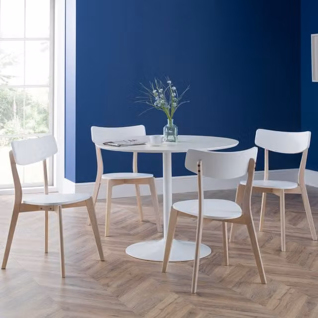 Julian Bowen Blanco White Round Dining Table and 4 Casa Chairs Set