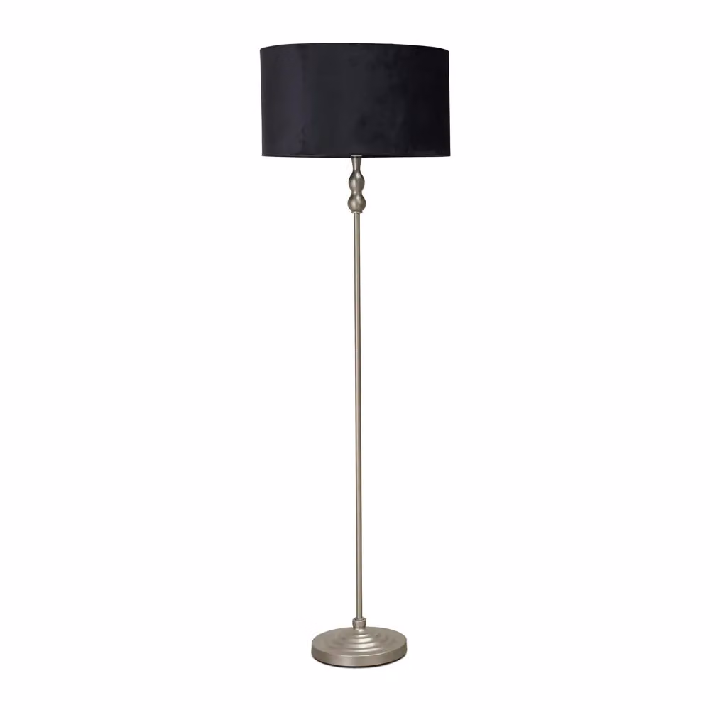 ValueLights Maggie Brushed Chrome Candlestick Floor Lamp with Black Velvet Shade and LED Bulb – 2
