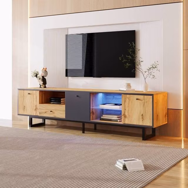 Matteo Modern Lowboard TV Cabinet with LED Lights in Grey and Wood