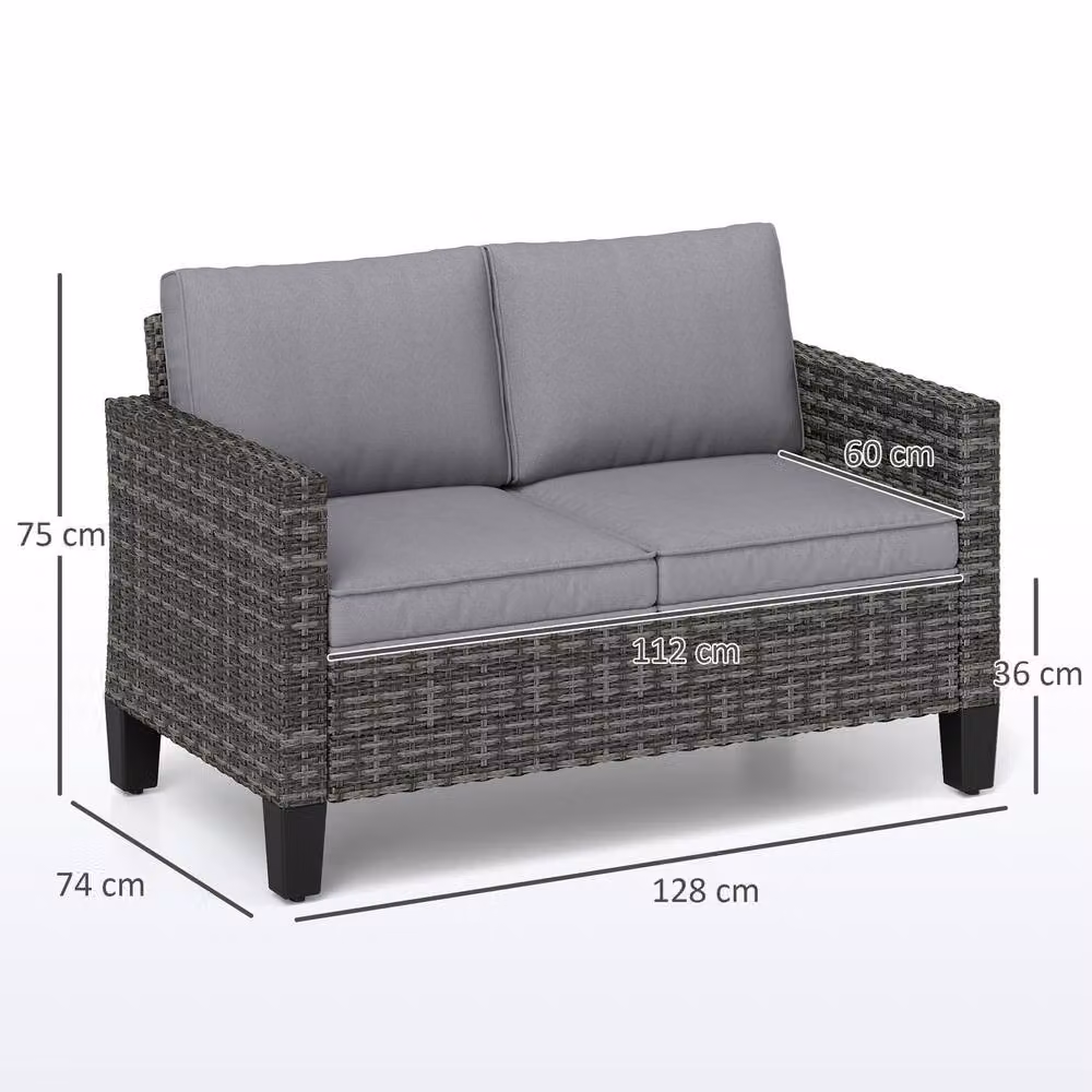 STILVORA Two-Seater Sofa with Cushions in Grey with Rattan and Steel Frame – 3
